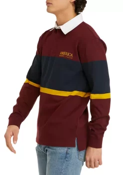 Perry Ellis® Men's Color Block Stripe Long Sleeve Rugby Polo Shirt -Perry Elli Shop Belk 113