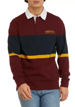 Perry Ellis® Men's Color Block Stripe Long Sleeve Rugby Polo Shirt -Perry Elli Shop Belk 115
