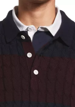 Perry Ellis® Men's Long Sleeve Cable Knit Rugby Sweater -Perry Elli Shop Belk 131