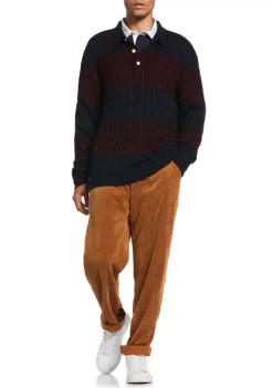 Perry Ellis® Men's Long Sleeve Cable Knit Rugby Sweater -Perry Elli Shop Belk 132