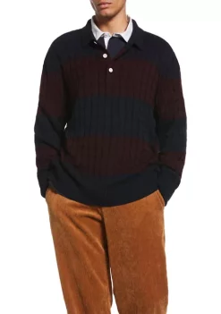 Perry Ellis® Men's Long Sleeve Cable Knit Rugby Sweater -Perry Elli Shop Belk 133