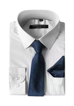 Perry Ellis® Portfolio Boys 4-20 Solid White Dress Shirt with Textured Indigo Tie