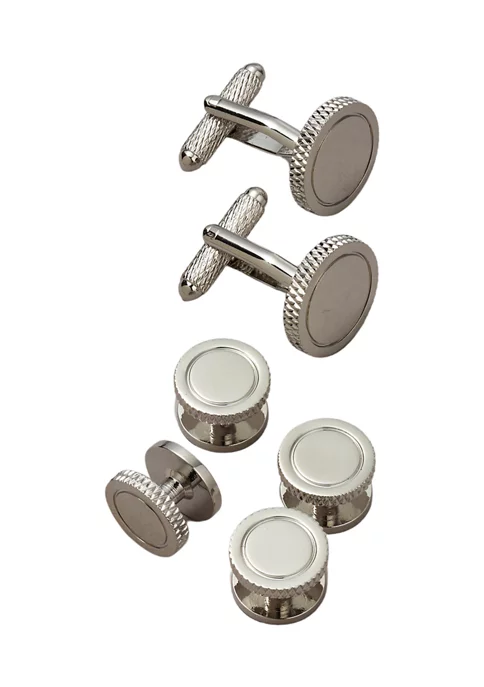 Perry Ellis® Silver Textured Cufflink Studs Set 3 Perry Ellis® Silver Textured Cufflink Studs Set