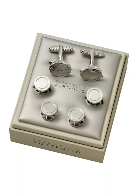 Perry Ellis® Silver Textured Cufflink Studs Set 4 Perry Ellis® Silver Textured Cufflink Studs Set - Image 2