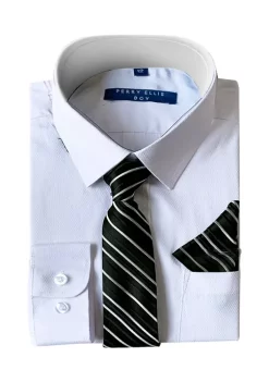 Perry Ellis® Portfolio Boys 4-20 Solid White Dress Shirt with Textured Black Tie -Perry Elli Shop Belk 314