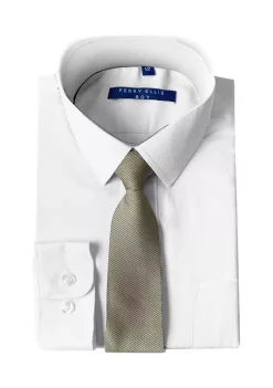 Perry Ellis® Portfolio Boys 4-20 Solid White Dress Shirt with Tan Tie