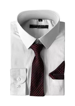 Perry Ellis® Portfolio Boys 4-20 Solid White Dress Shirt with Textured Burgundy Tie -Perry Elli Shop Belk 336