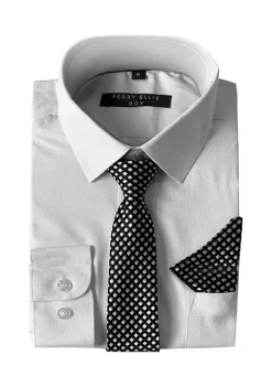 Perry Ellis® Portfolio Boys 4-20 Solid White Dress Shirt with Textured Gray Tie