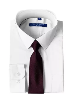 Perry Ellis® Portfolio Boys 4-20 Solid White Dress Shirt with Burgundy Tie -Perry Elli Shop Belk 362
