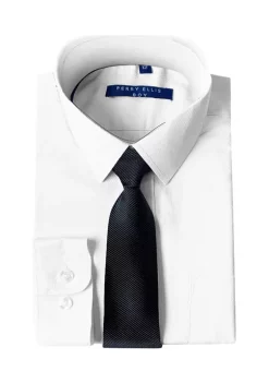 Perry Ellis® Portfolio Boys 4-20 Solid White Dress Shirt with Dark Gray Tie