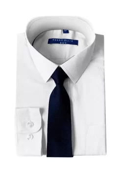 Perry Ellis® Portfolio Boys 4-20 Solid White Dress Shirt with Navy Tie