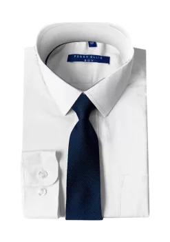 Perry Ellis® Portfolio Boys 4-20 Solid White Dress Shirt with Indigo Tie