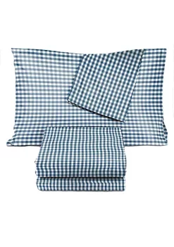 Saturday Park Dark Blue Gingham 100% Organic Cotton Full Sheet Set -Perry Elli Shop Belk 680