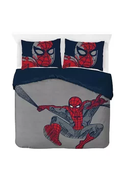 Saturday Park Marvel Spiderman Web Stripe 100% Organic Cotton Duvet Cover & Sham Set -Perry Elli Shop Belk 917